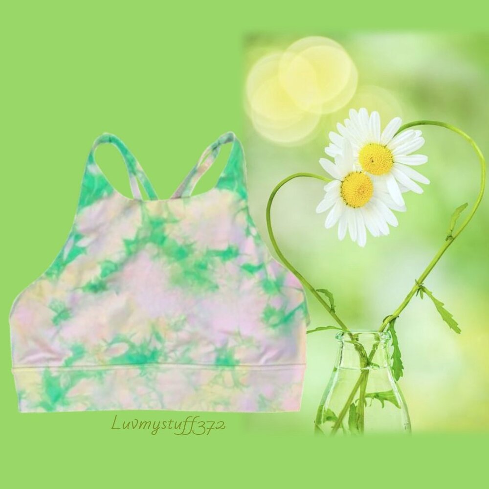 Cute High Neck Energy Bra Top Green & Yellow Tie Dye
